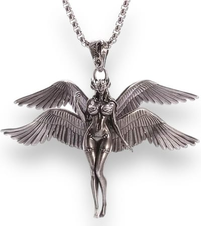 Gevleugelde Strijder Van Zilver - Mystieke Gevleugelde God Vrouw Figuur Ketting