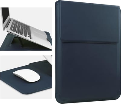 14-inch Laptoptas van Leer met Stand voor MacBook Pro 14, ASUS, HP en Dell - Navy Blauw, Bescherming en Stijl voor Jouw Laptop