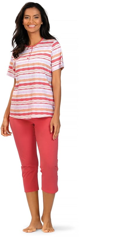 Comtessa Pyjama ‘Cool Pink Stripes’ - Dames Nachtmode - Korte Mouw - Roze - Maat 46