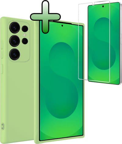Hoesje Met Screenprotector - Geschikt voor Samsung Galaxy S25 Ultra - Sterk & Shockproof - Back Cover - Siliconen Case - Telefoon Hoes - Groen