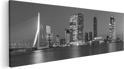 Artaza Canvas Schilderij Erasmusbrug - 60x20 cm - Wanddecoratie Rotterdam - Muurdecoratie Skyline Nacht - Kamer Accessoires