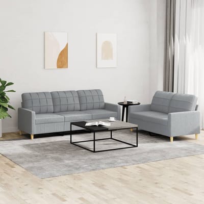vidaXL - 2-delige - Loungeset - met - kussens - stof - lichtgrijs