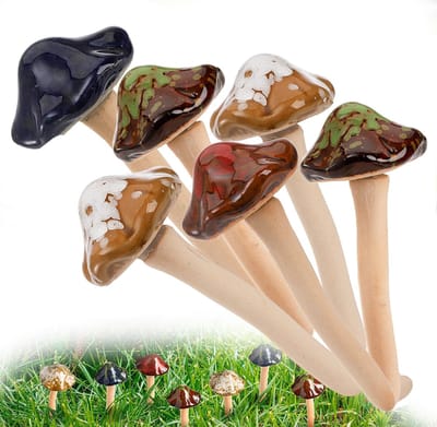 6 stuks keramiek paddenstoel, Kleurrijke tuinpaddenstoelen, Potten decoratie keramiek ornament, Tuinpaddenstoelen, Tuin paddenstoel decor, Tuindecoratie paddenstoelen