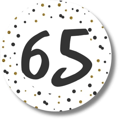 20x Stickers 65 Jaar | Verjaardag Pensioen en Jubileum | Feestelijk Zwart Goud