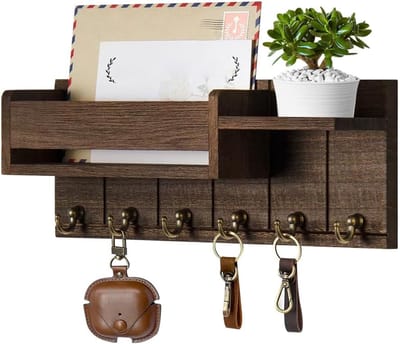 Houten Sleutelrek met Plank - Praktische Woningaccessoire, Inclusief Haken - 1 Stuk - Naturel Hout