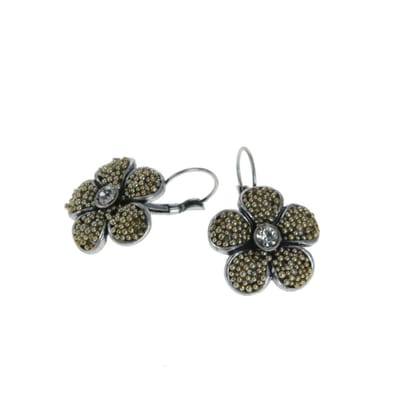 Behave - Oorstekers met bewerkte bloem en steentje - Vintage stijl