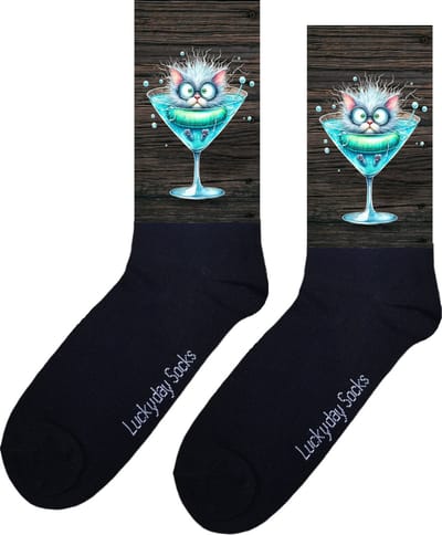 Gekke kat - Opkikkertje - Martini glas - Liefde - Grappige sokken - Valentijn cadeau - Verjaardag - Geluk - Grappige sokken - Leuke sokken - Vrolijke sokken - Kleur - Kerst sokken - Vaderdag - Moederdag - Socks maken Happy - 37-44