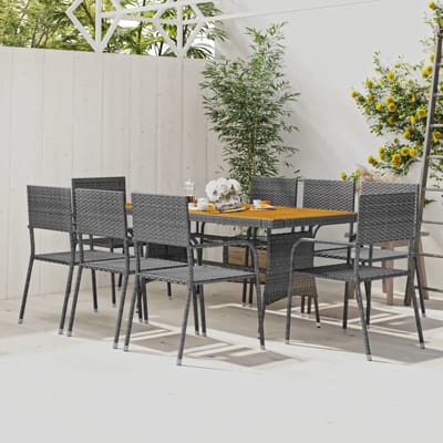 vidaXL - 9-delige - Tuinset - poly - rattan - grijs