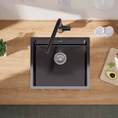 CECIPA max Spoelbak Keuken 50x44cm - Spoelbakken Keuken Antraciet - Enkele spoelbak - Keuken Gootsteen met Sifon en Afvoerzeefje