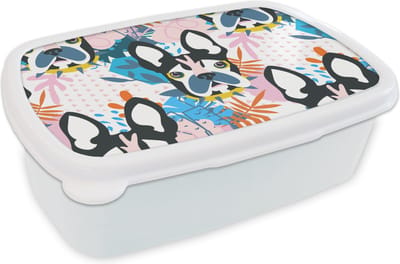 Broodtrommel Wit - Lunchbox - Brooddoos - Patronen - Hond - Plant - Jongens - Meisjes - Kinderen - Kindje - 18x12x6 cm - Volwassenen
