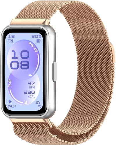 Stravo Milanees RVS Bandje met Magneetsluiting – Geschikt voor Huawei Band 11 / Band 11 Pro – Milanese band – Rosé goud