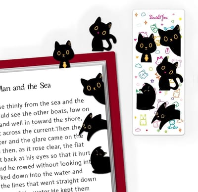 5 Magnetische Boekenleggers Set - Zwart & Schattige Katten Motieven - Ideaal Cadeau voor Lezers, Studenten en Leraren