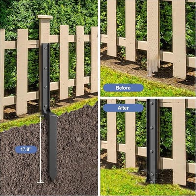 Hekpaalanker - Stalen Versterking - Hekken Repareren - Kruisvormige Onderplaat - 86 cm - Zwart