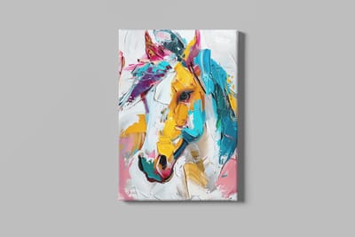 Canvas Schilderij – Kleurrijk Paardenportret – Dierenkunst – Wanddecoratie voor Woonkamer of Slaapkamer – 60x40 cm