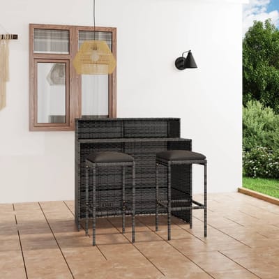 vidaXL - 3-delige - Tuinbarset - met - kussens - grijs