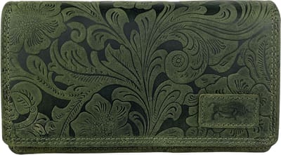 Arrigo Portemonnee Dames - Portefeuille Dames - Leer - Bloemenprint - Groen