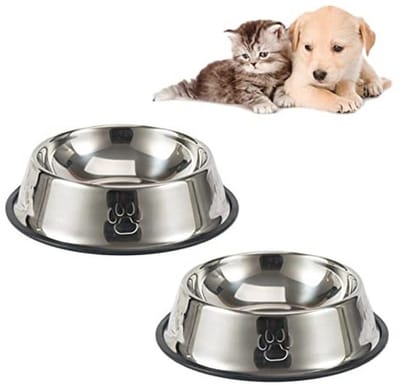 Antislip Hondenvoerbak en Waterbak Set van 2 - Metalen Roestvrijstalen Kom voor Kleine Honden en Puppies - 350 ml