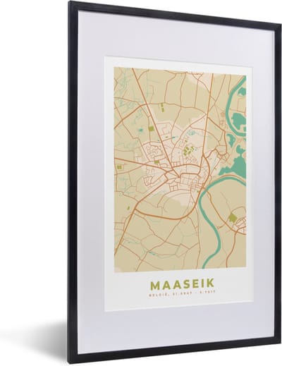 Fotolijst incl. Poster - België - Stadskaart - Plattegrond - Maaseik - Kaart - 40x60 cm - Posterlijst