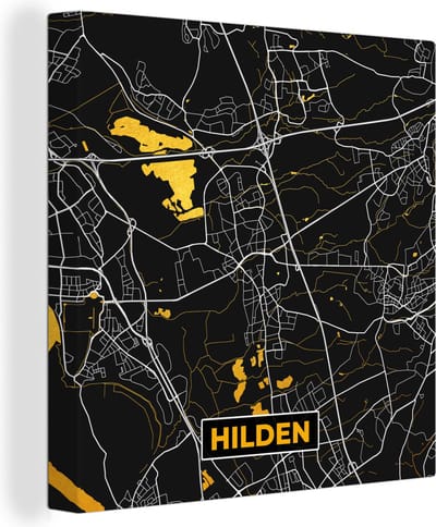 Canvas Schilderij Goud – Duitsland – Plattegrond – Gold – Stadskaart – Kaart – Hilden - 20x20 cm - Wanddecoratie