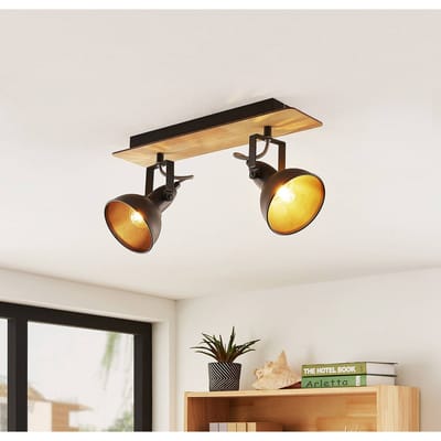 Lindby - buitenspot - 2lichts - Staal, hout - H: 16.5 cm - E14 - zwart, licht hout