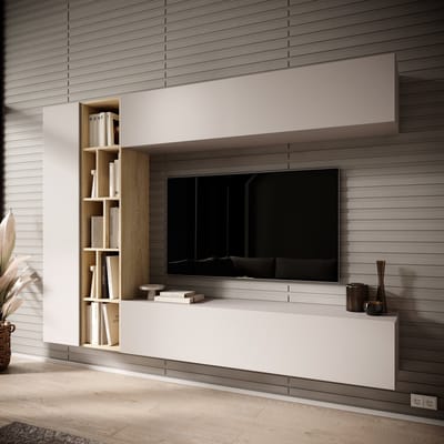 Meubella - Kastila - Wandmeubel - Beige/Eikenpatroon - 224x33x160 cm