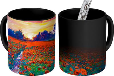 Magische Mok - Foto op Warmte Mokken - Koffiemok - Schilderij - Natuur - Bloemen - Olieverf - Magic Mok - Beker - 350 ML - Theemok