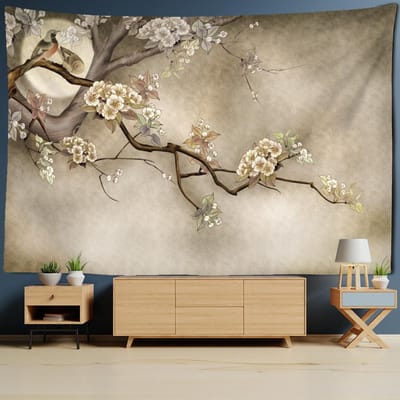Bloem en Vogel Chinese Schilderkunst Wandtapijt Wandhanger Boheemse Stijl Tapiz Mandala Hekserij Huisdecoratie 400x220cm