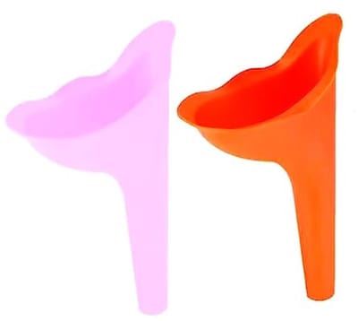 Set van 2 draagbare urinoirs voor vrouwen - 10x13cm - Zachte siliconen - Roze, Oranje of Paars - Compact en lekvrij