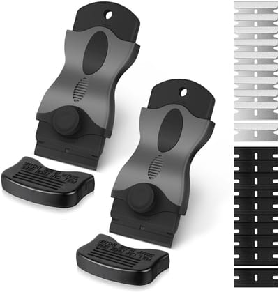JHUBERS- Scheermesschraper 2 stuks - Multifunctionele Reinigingsscheermesschraper - 10 Metalen Messen - 10 Kunststof Messen - 9,7 x 3,8 cm - Bespaar Tijd bij Reiniging - Reinigingsschraper