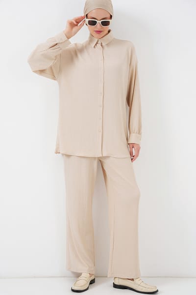 Gestructureerde Brei Co-Ord Set met Kraag