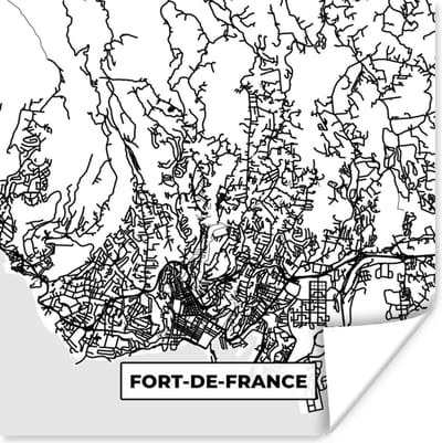Poster Frankrijk Fort-de-France - Plattegrond - Stadskaart - Kaart - Zwart wit - 100x100 cm XXL