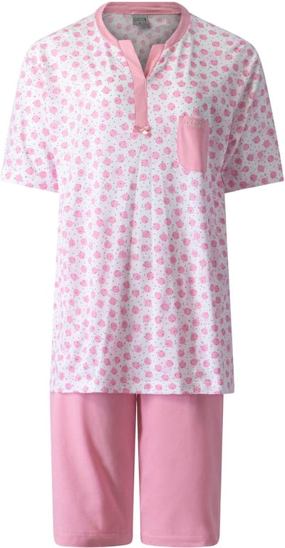 Lunatex - dames shortama 124243 - korte pyjamaset - 100% katoen - roze - maat M