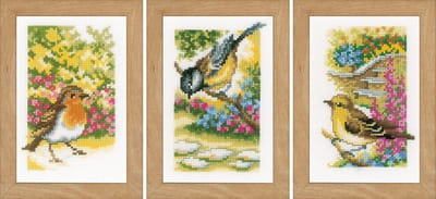 Vervaco - Miniatuur telpakket kit - Vogels in tuin set van 3 - PN-0155883 - Borduren - Borduurpakket - Borduurpakket volwassenen - Borduurpakket kind