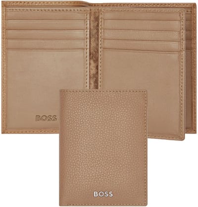 HUGO BOSS Leren Kaarthoes Classic Grained Trifold Card Case Camel Lichtbruin