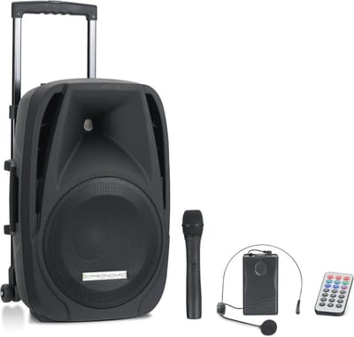 Accu-Actieve Speaker 12" met Trolley - Draadloos, Bluetooth, 5u Speeltijd, Incl. Microfoon en Afstandsbediening