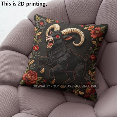 Housse de coussin décorative Gothique Chèvre Noire Broderie Florale Housse de Coussin Motif Convient pour Canapé Chambre Voiture Housse de Coussin 45x45cm