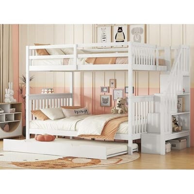 ModernLuxe Stapelbed 140x200cm in grenenhout - met 2 lades en een onderschuifbed - Wit