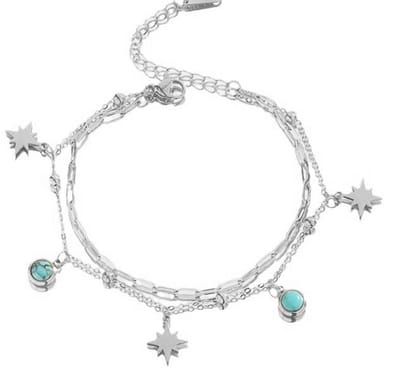 Armband Dames - RVS - Laagjes - Bedels - Zilverkleurig - Lengte 17-21 cm