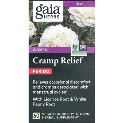 Gaia Herbs, femmes, crampes menstruelles, douleurs menstruelles, gélules liquides végétales, 60 comprimés