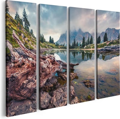 Artaza Canvas Schilderij Vierluik Meer Met Rotsen In De Alpen Bergen - 80x60 - Foto Op Canvas - Canvas Print