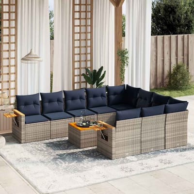 vidaXL - 11-delige - Loungeset - met - kussens - poly - rattan - grijs