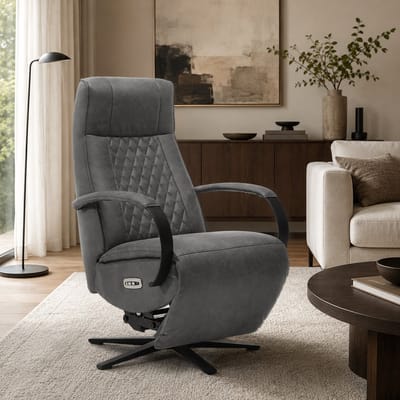 Relaxfauteuil Brent – Microleder – Sta-op stoel - Elektrisch Verstelbaar – Met accu – 2 Motoren – 360° Draaibaar - Antraciet