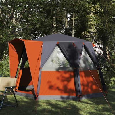 vidaXL - Cabin - Tent - 3-Person - met - dak - Grijs - en - Oranje - 320 - x - 320 - x - 203 - cm