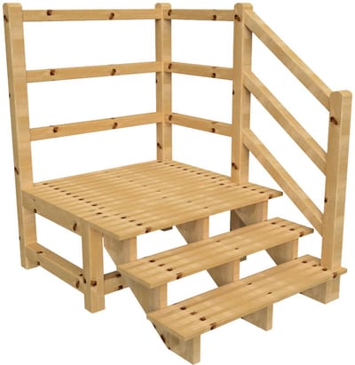 MILANO buitentrap 3 treden H54 cm - bordes L116 x B120 cm - trapleuning rechts - bordesleuning rechts en achteraan