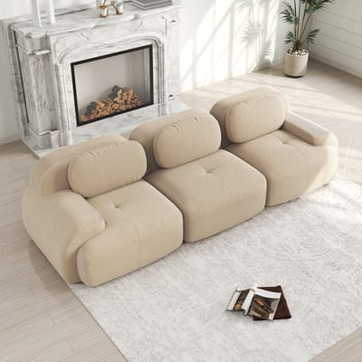 MODFU Modulaire Hoekbank - Frameloos En Antislip - Ergonomische Armleuningen - Minimalistisch - Ribstof - Beige