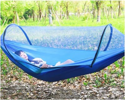 Kampeerhangmat met Klamboe - Kampeerhangmat Hangmat met Net - Buiten Ontspannen - Lichtgewicht en Draagbaar - 240x120cm - Blauw