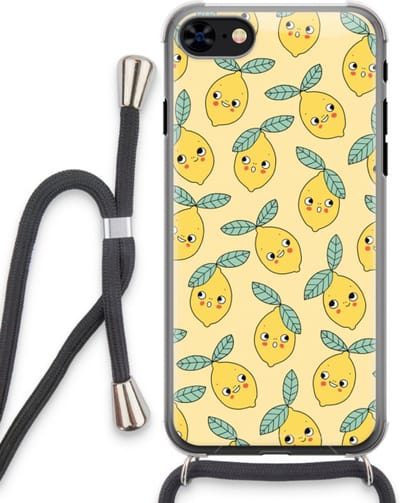 Case Company® - Hoesje met koord geschikt voor iPhone 8 hoesje met Koord - Citroenen - Telefoonhoesje met Zwart Koord - Bescherming aan alle Kanten en Over de Schermrand