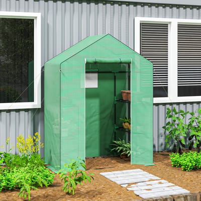 MODFU - Foliekas - Roldeur Met Rits - Met Raam Van Gaas - Met 2x Drielaags Rek - Kunststof - Groen - 143 X 74 X 190 Cm