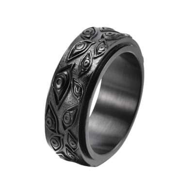 Anxiety Ring - (Ogen) - Stress Ring - Fidget Ring - Draaibare Ring - Spinning Ring - Spinner Ring - Zwartkleurig RVS - (16.50 mm / maat 52)
