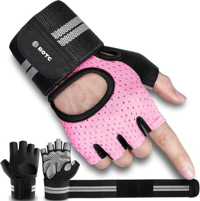 BOTC Fitness Handschoenen - Gevoerde gewichthefhandschoenen met polsbandage - Volledige handpalmbescherming - XL - Roze